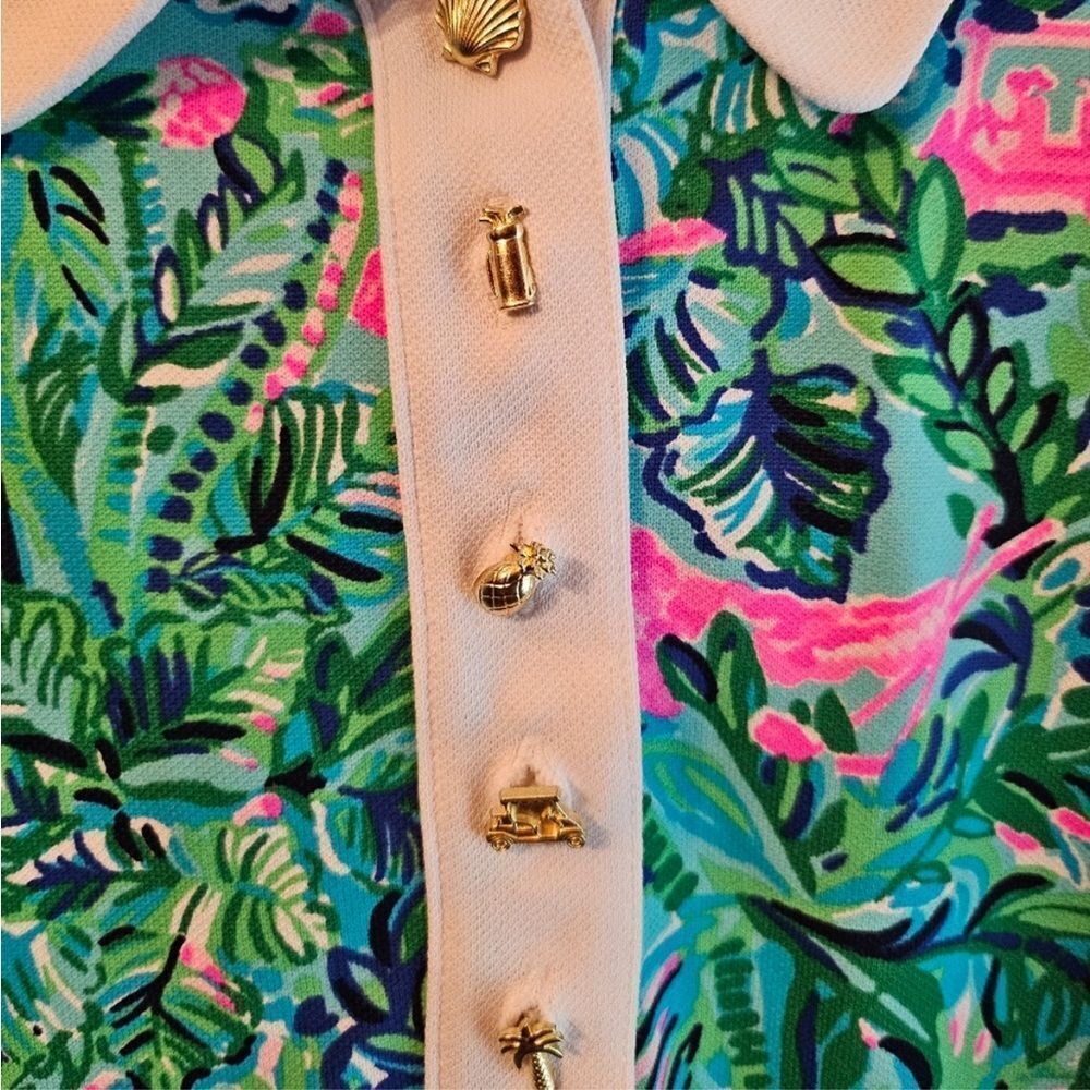 LILLY PULITZER LUXLETIC IMARA PARFECTION POLO golf novelty buttons NWT - Picture 2 of 4
